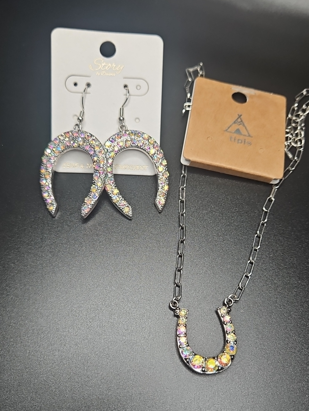 Multicolor Crystal Horseshoe Earrings & Necklace Set